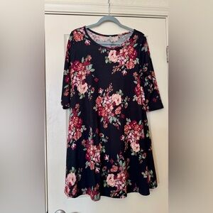 Acting Pro Black Dress with Pink Floral Design